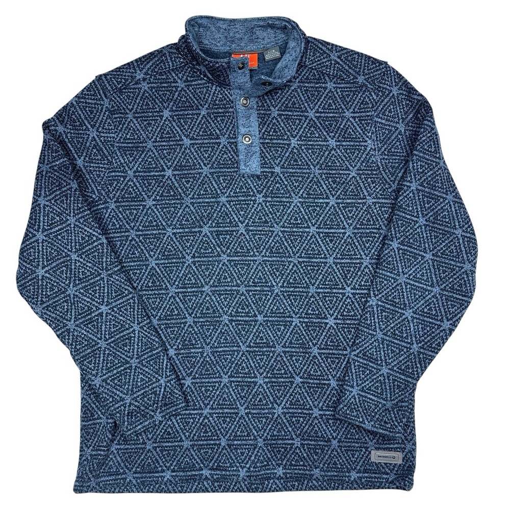 Merrell Pullover Men's Size Large Sweater 1/4 snap Blue Kolchak Geometric Design